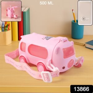 Bus Shaped Kids Water Bottle with Strap – 500ml Cute Cartoon Design With Sticker