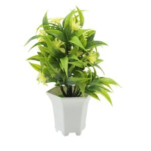 Artificial Flower Plant with Cute Pot – Home & Office Tabletop Decor, Indoor Balcony Plant (1 Pc)