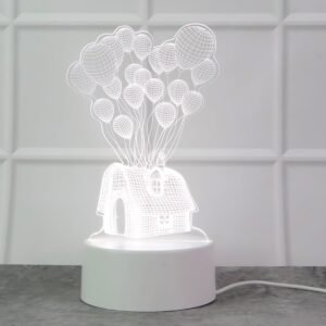 3D Illusion LED Night Lamp with House and Balloons Design