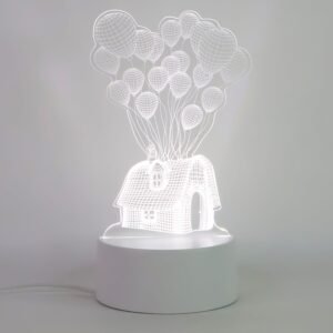 3D Illusion LED Night Lamp with House and Balloons Design