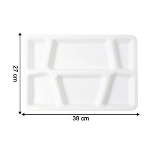 Plastic Multi-Compartment Rectangular Meal Serving Tray / Plate (1 Pc / White)