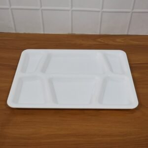 Plastic Multi-Compartment Rectangular Meal Serving Tray / Plate (1 Pc / White)