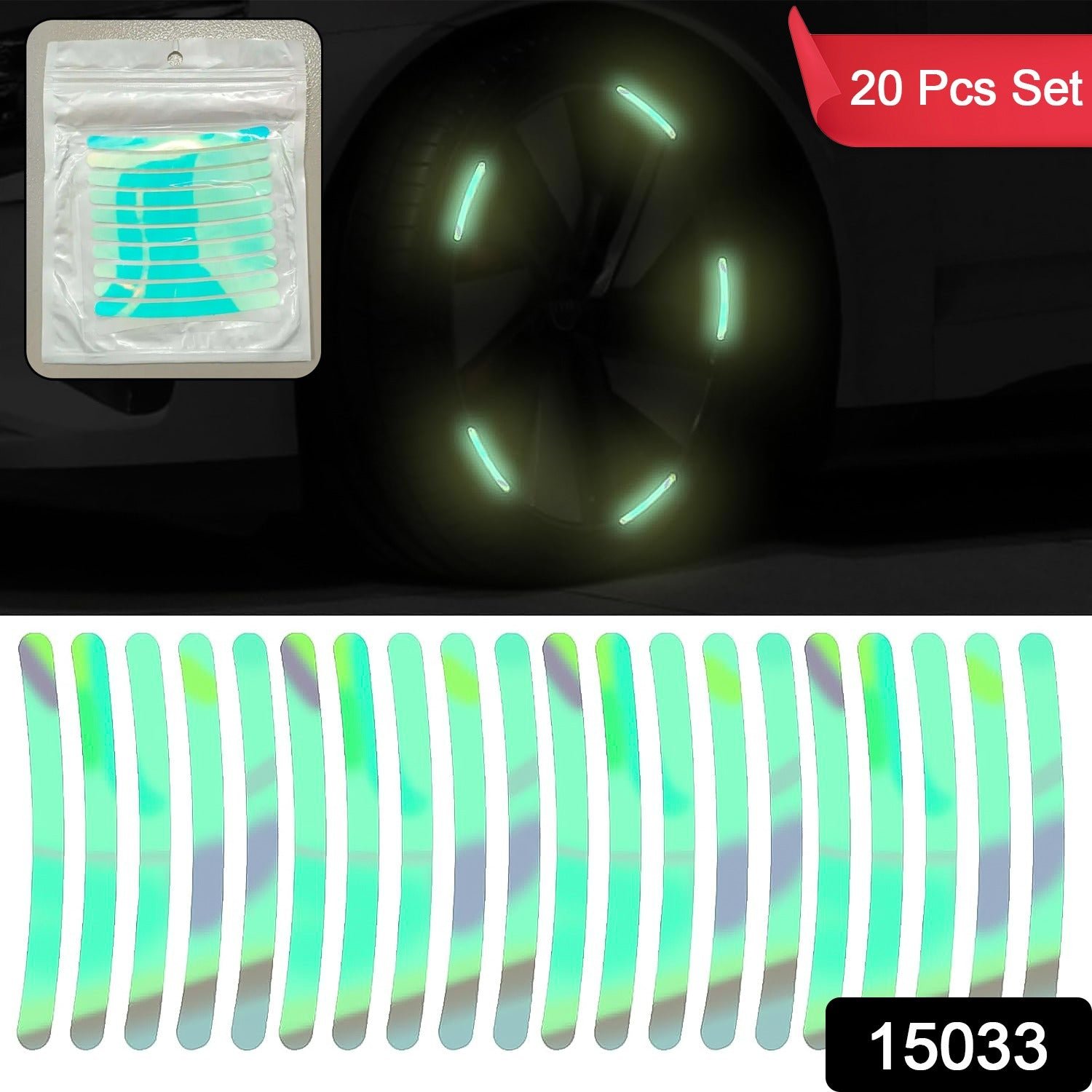 Car Wheel Hub Reflective Car Stickers, Night Warning Stickers (20 Pcs Set/ Multicolored) - Image 9