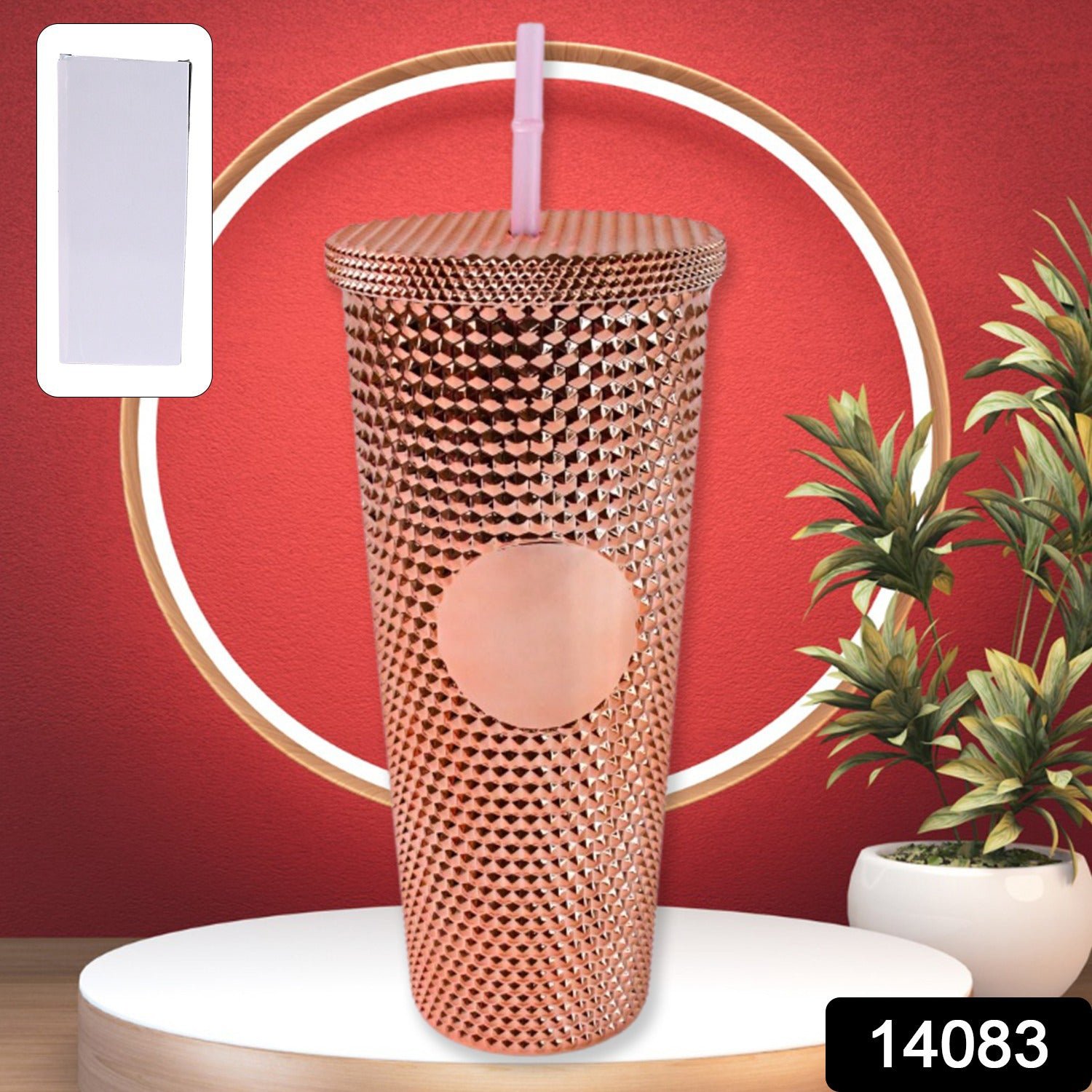 Studded Cup Tumbler Straw Lid - Plastic Double Walled Cold Cup for iced Coffee - Image 2