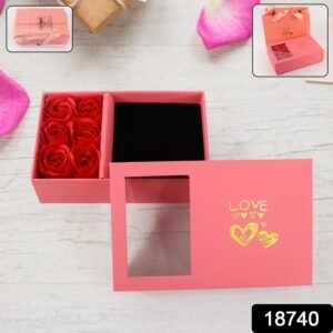 Jewellery Gift Box with Lids & Roses Packaging Box with 6 Roses (1 Set)