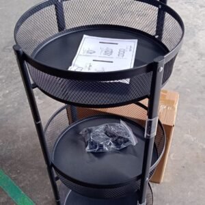 3-Layer Round Metal Mesh Utility Storage Trolley with Wheels