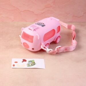 Bus Shaped Kids Water Bottle with Strap – 500ml Cute Cartoon Design With Sticker
