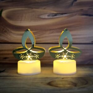 Golden Diya Shaped LED Tealight Candles (12 Pc)