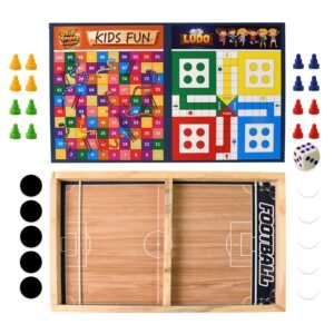 Wooden Board Game Set – Ludo, Snakes & Ladders, and Desktop Football (3-in-1)
