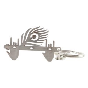 Krishna Flute & Peacock Feather Metal Keychain - (1 Pc)