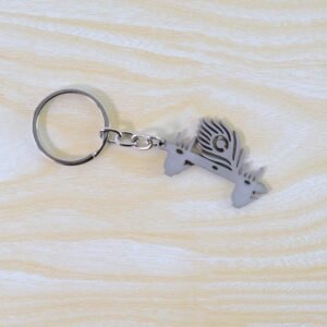 Krishna Flute & Peacock Feather Metal Keychain - (1 Pc)