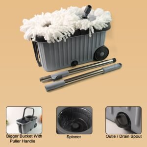 Apex Magic Spin Mop Cleaning Set with Dual Chamber Bucket & Wheels