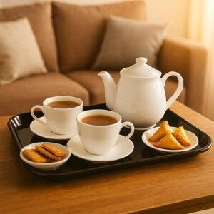 Plastic Serving Tray / Plate – 40 × 30 cm (1 Pc / Black)