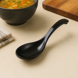Plastic Soup Spoon – Deep Bowl (1 Pc / Black)
