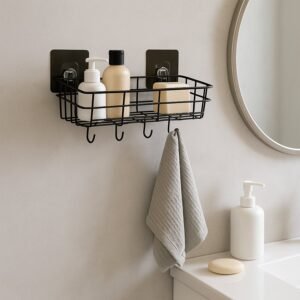 Heavy-Duty Self-Adhesive Wall Storage Baskets with Hooks (Pack of 2)