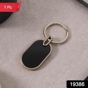 Elegant Black & Silver Oval Metal Keychain (1 Pc)