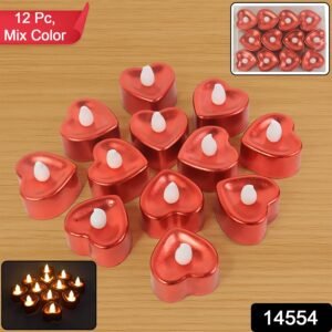 Heart Shaped LED Tea Light Candles (Mix Color / 12 Pc)