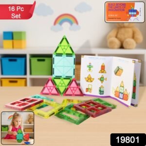 Magnetic Building Tiles Construction Toy Set (16 Pc / Set)
