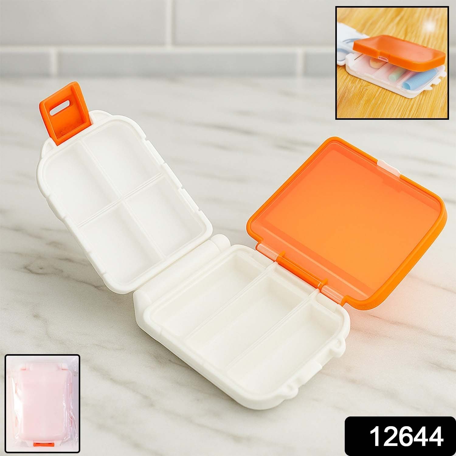 Portable Orange Dual-Sided Pill Organizer Box (1 Pc) - Image 2
