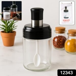 Clear Glass Spice Jar with Integrated Spoon & Airtight Lid (250ml Approx)
