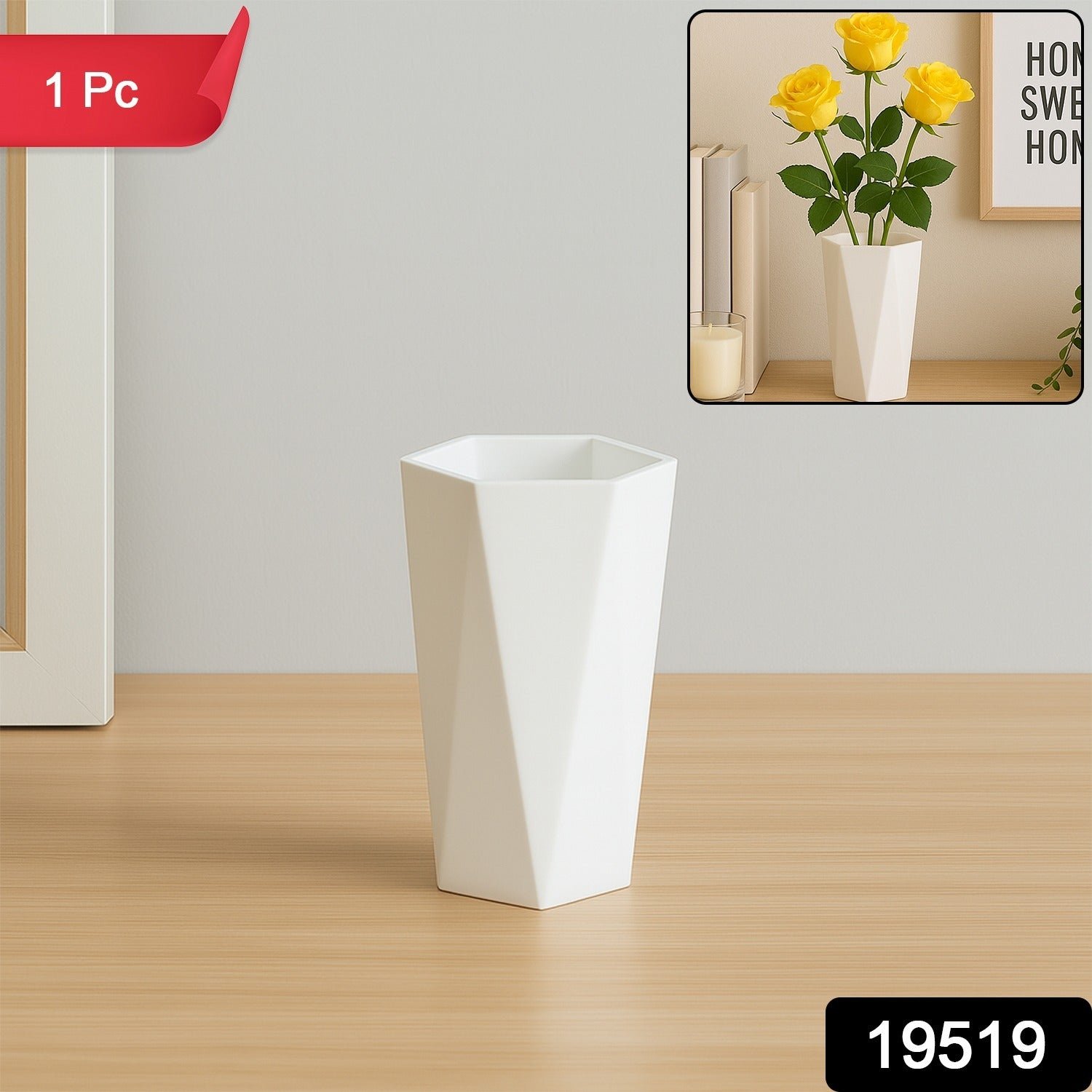 Modern Geometric Hexagon Plastic Flower Vase (1 Pc) - Image 2