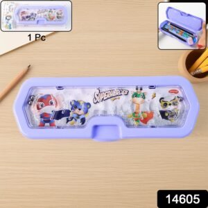 Cartoon Character Printed Plastic Pencil Box with Built-in Maze Puzzle Game (1 Pc)