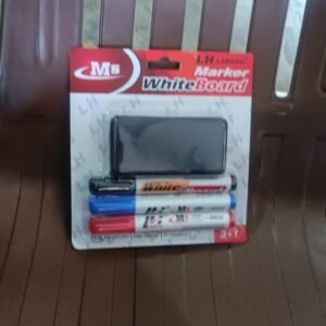 Whiteboard Marker Set (Blue, Black, Red) with Board Duster - Pack of 4