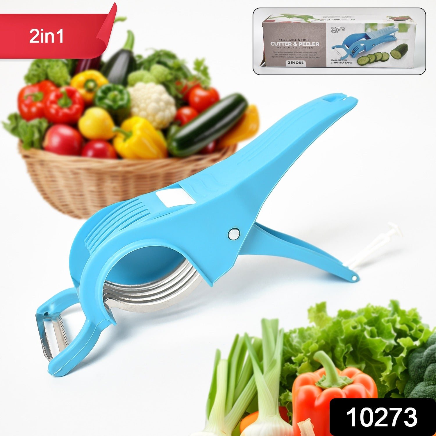 2 in 1 Vegetable & Fruit Multi Cutter 5 Blade Vegetable Cutter with Peeler (1 Pc / Multicolor) - Image 2