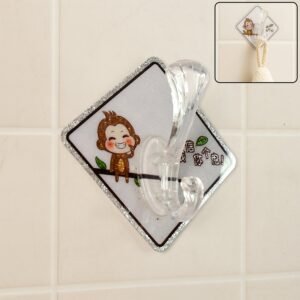 Cute Cartoon Print Transparent Wall Hook with Self-Adhesive Back (1 Pc)