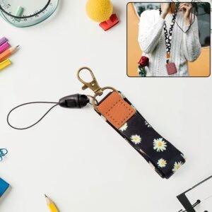 Floral Print Neck Lanyard Strap with Clip Hook & Mobile String (1 Pc)