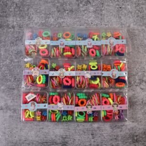 Kids Hair Bands, Rubber Bands & Cute Hair Clips in Storage Box (Mix Design / 1 Set)