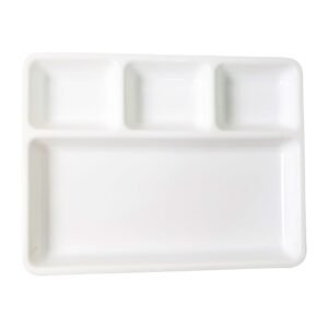 Plastic 4-Compartment Rectangular Meal Serving Tray / Plate (1 Pc / White)