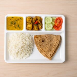 Plastic 4-Compartment Rectangular Meal Serving Tray / Plate (1 Pc / White)