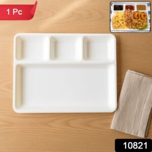 Plastic 4-Compartment Rectangular Meal Serving Tray / Plate (1 Pc / White)