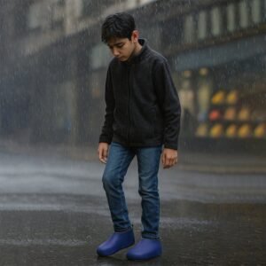 Blue Non-Slip Silicone Rain Reusable Anti skid Waterproof Fordable Boot Shoe Cover (1 Pair)