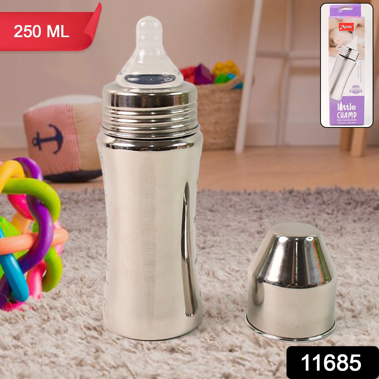 Apex Stainless Steel Little Champ Baby Feeding Bottle (250 ml) - Image 2