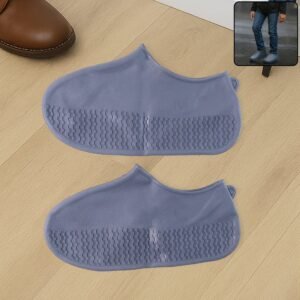 Grey Non-Slip Silicone Rain Reusable Anti skid Waterproof Fordable Boot Shoe Cover (1 Pair )