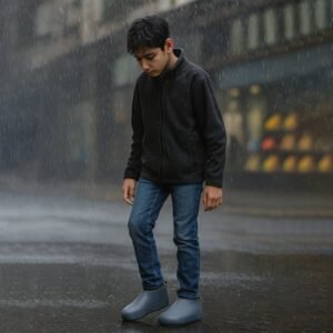 Grey Non-Slip Silicone Rain Reusable Anti skid Waterproof Fordable Boot Shoe Cover (1 Pair )