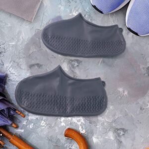 Grey Non-Slip Silicone Rain Reusable Anti skid Waterproof Fordable Boot Shoe Cover (1 Pair )