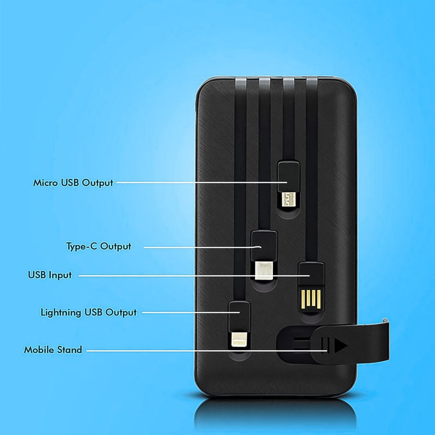 10000mAh, 12W Fast Charging Power Bank with built 4 in 1 USB with Mobile Holder (1 Pc) - Image 7