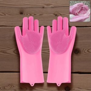 Reusable Silicone Cleaning Brush Scrubber Gloves (Multicolor)
