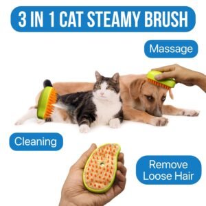 3-in-1 Cat Steamy Brush – Self-Cleaning Pet Grooming & Hair Removal Comb